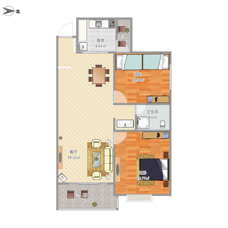珠江愉景新城  3室2厅1卫   1850.00元/月户型图