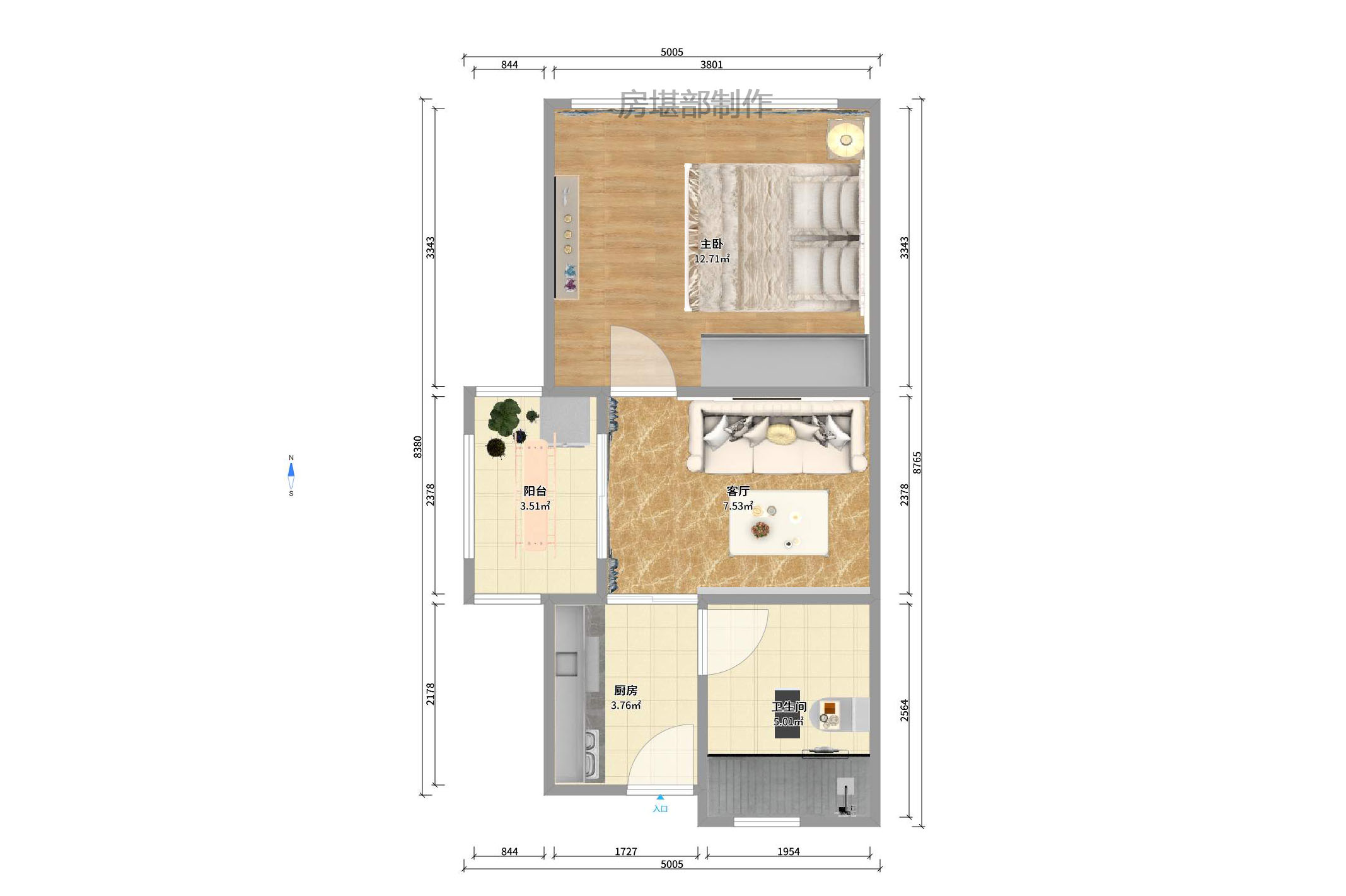 德思勤城市广场（宝格丽公寓）  1室1厅1卫   1800.00元/月户型图
