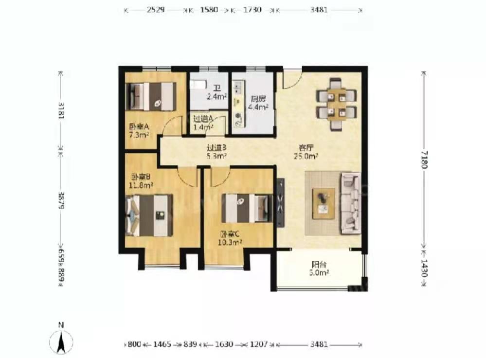 金辉公园里  3室2厅1卫   220.00万户型图