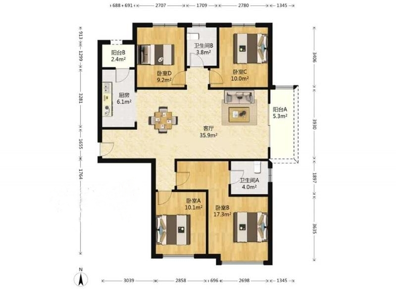 阳光城丽兹公馆  4室2厅2卫   330.00万户型图