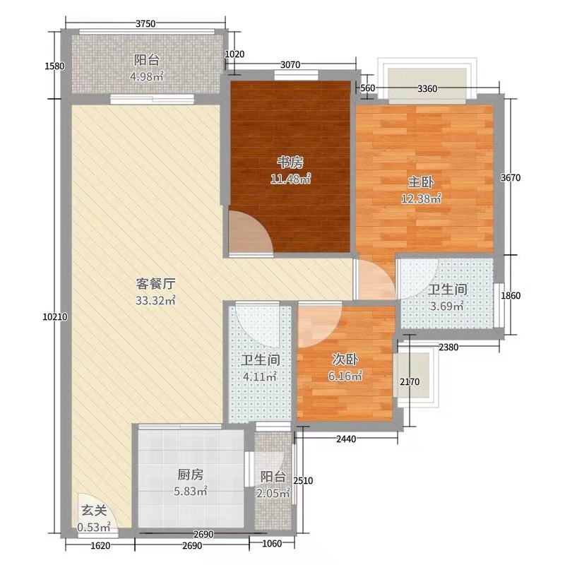 领御一方中心 3室2厅2卫 29.8万 领御一方中心 3室2厅2卫 29.8万户型图