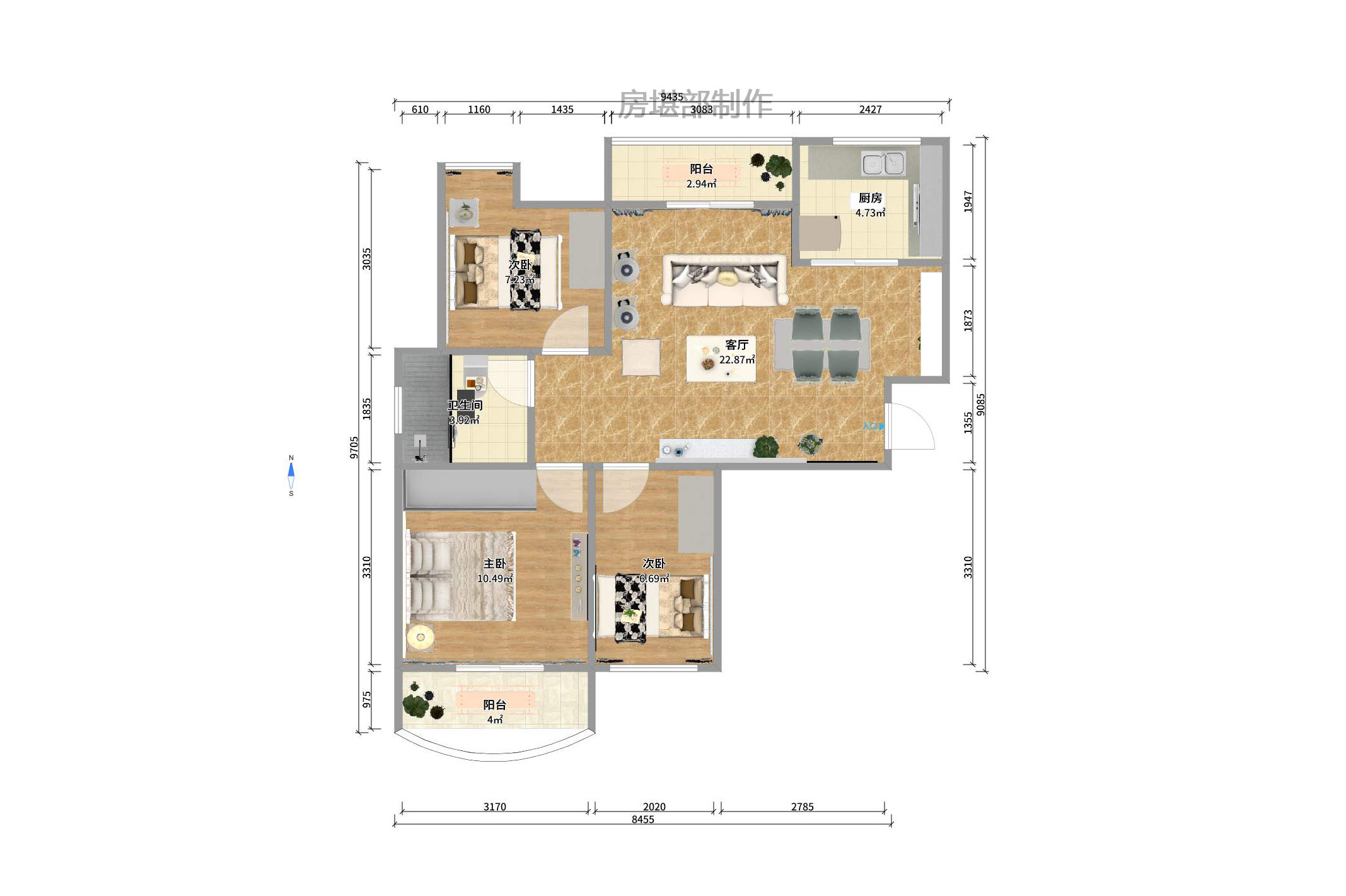 五矿万境水岸一期（万境水岸嘉苑）  2室2厅1卫    2600.0元/月户型图