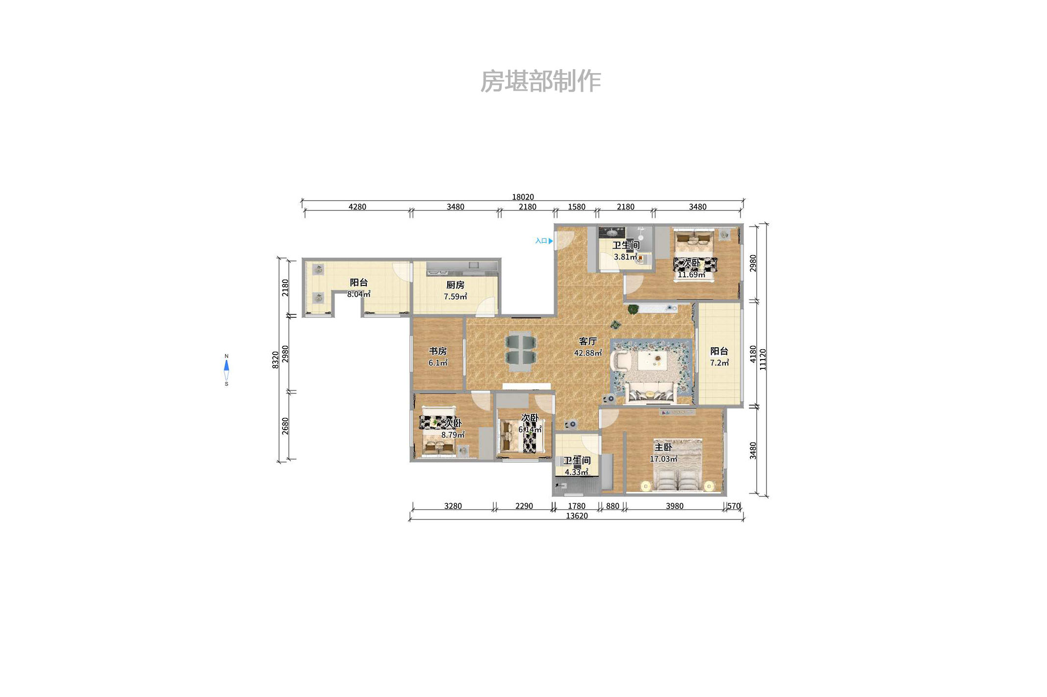 复地崑玉国际一期 4室2厅2卫 13000.0元/月 复地崑玉国际一期 4室2厅2卫 13000.0元/月户型图