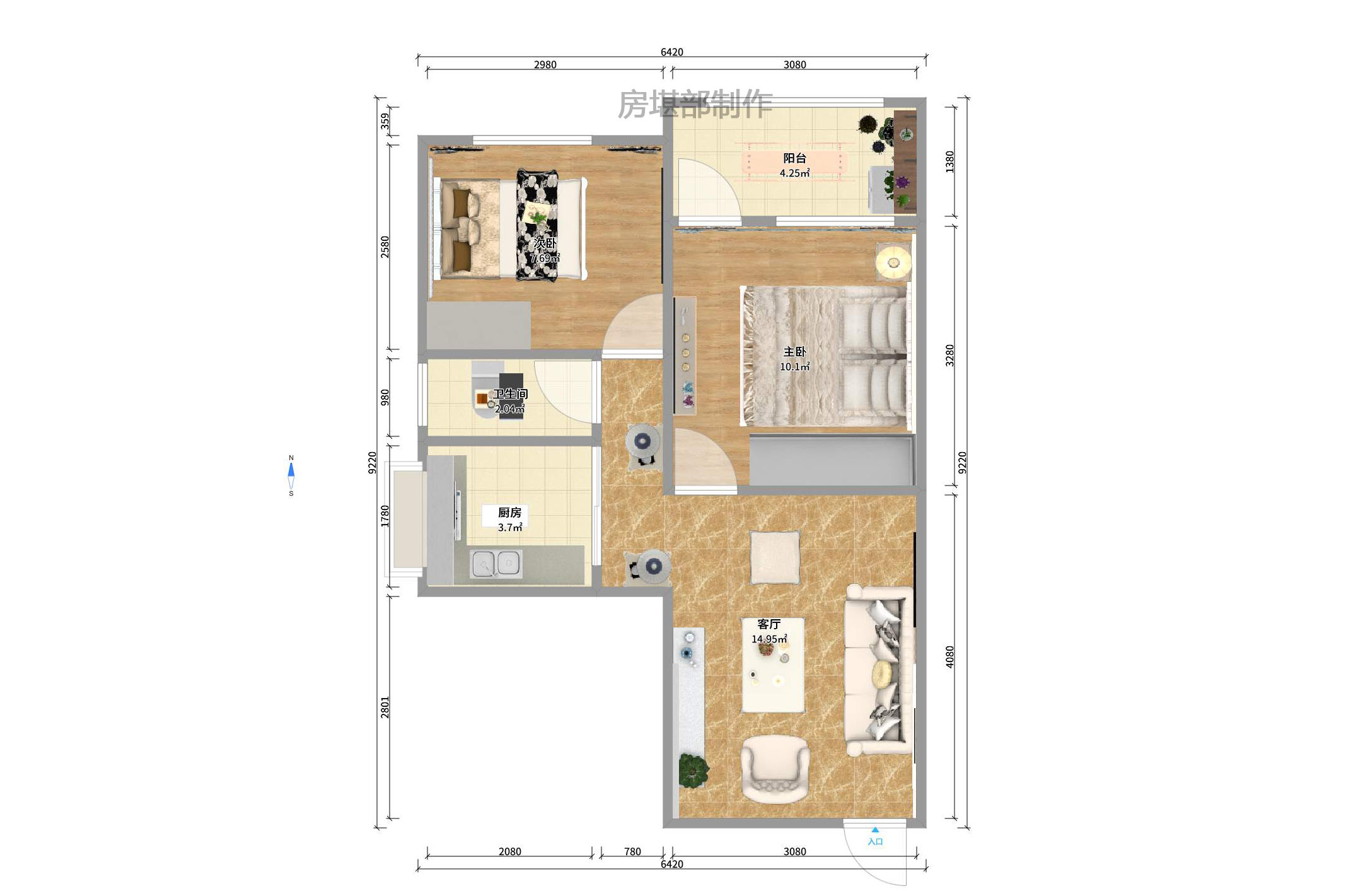 牛婆塘社区 2室2厅1卫 1600.0元/月 牛婆塘社区 2室2厅1卫 1600.0元/月户型图