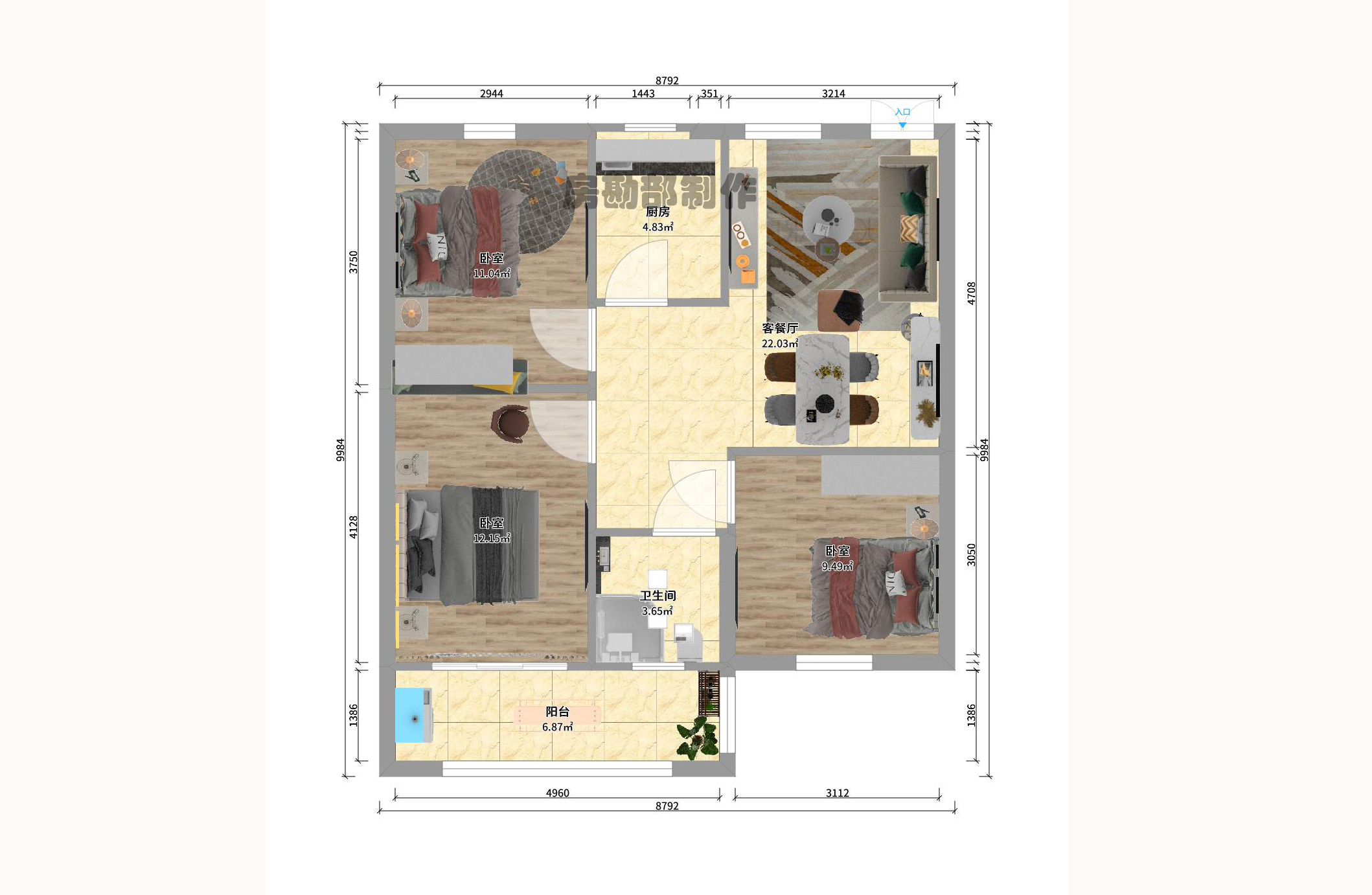 下民航宿舍  3室1厅1卫    1800.0元/月 下民航宿舍  3室1厅1卫    1800.0元/月户型图