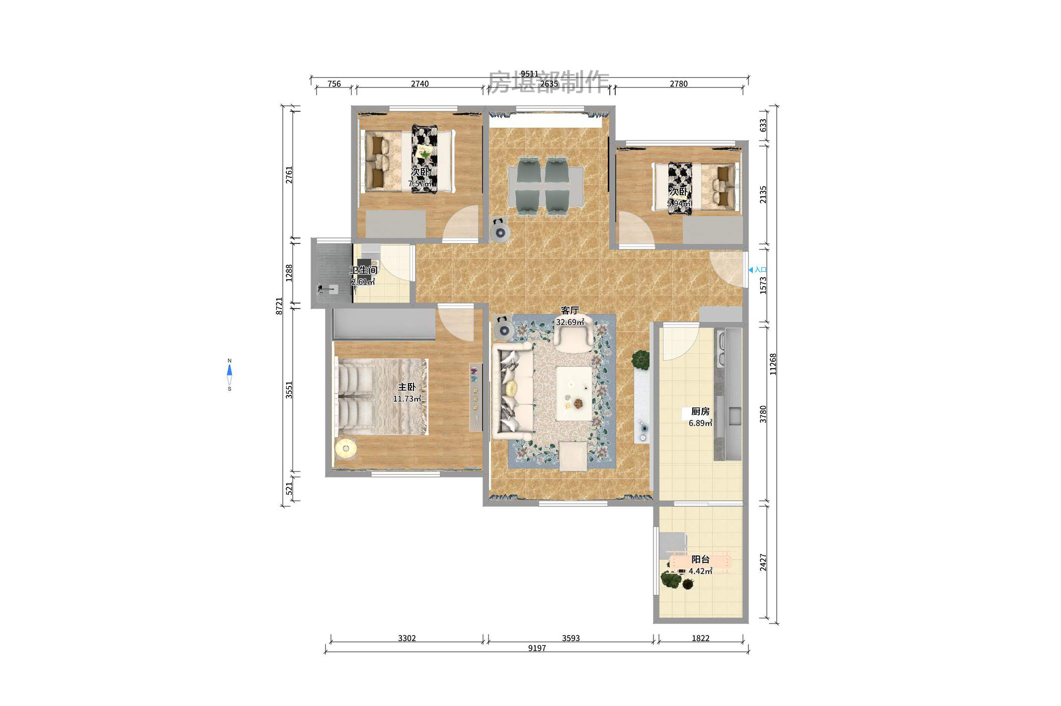 和泓梅溪四季 3室2厅1卫 2300.0元/月 和泓梅溪四季 3室2厅1卫 2300.0元/月户型图