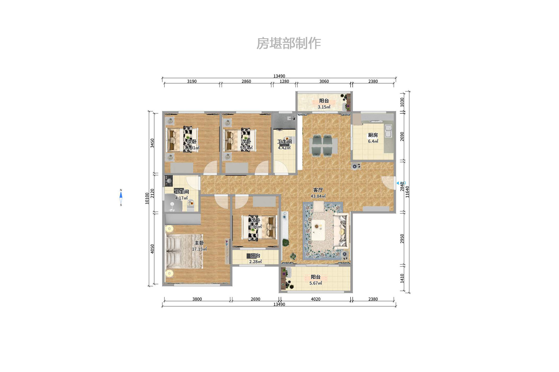 中信凯旋城(中信新城四期) 4室2厅2卫 3300.0元/月 中信凯旋城(中信新城四期) 4室2厅2卫 3300.0元/月户型图