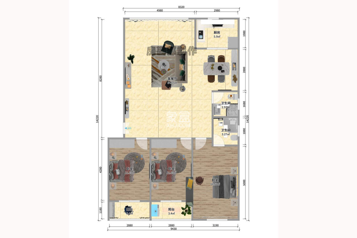 文艺公寓 3室2厅2卫 3100.0元/月 文艺公寓 3室2厅2卫 3100.0元/月户型图