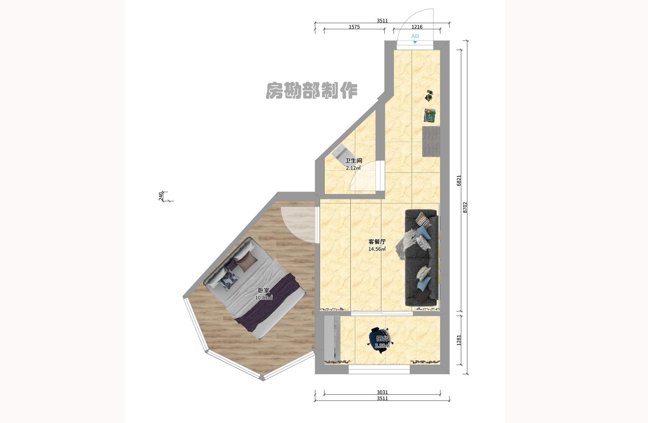 宏聚地中海  1室1厅1卫    1400.0元/月 宏聚地中海  1室1厅1卫    1400.0元/月户型图