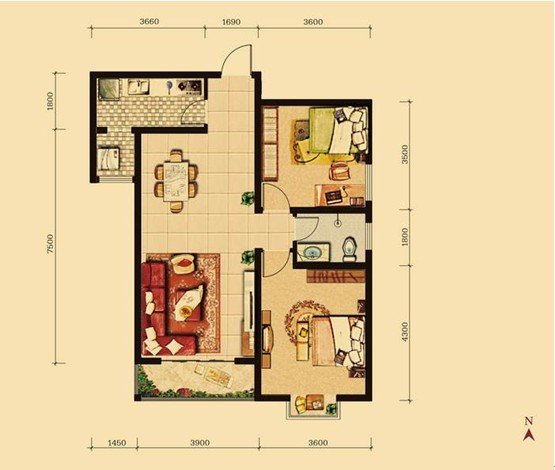 北美阳光城  4室2厅2卫   118.00万户型图