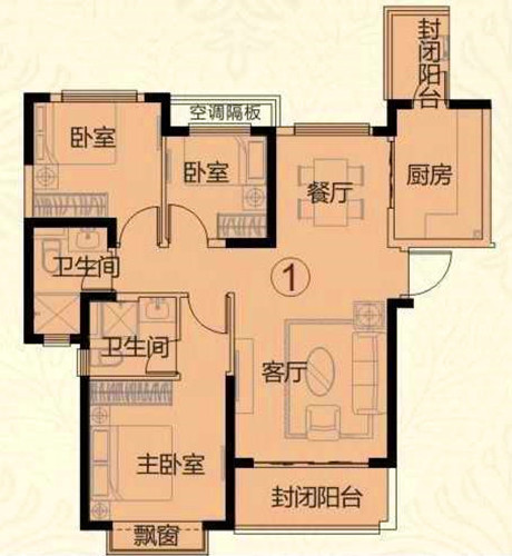中房东方嘉园 3室2厅2卫 1600.0元/月 中房东方嘉园 3室2厅2卫 1600.0元/月户型图