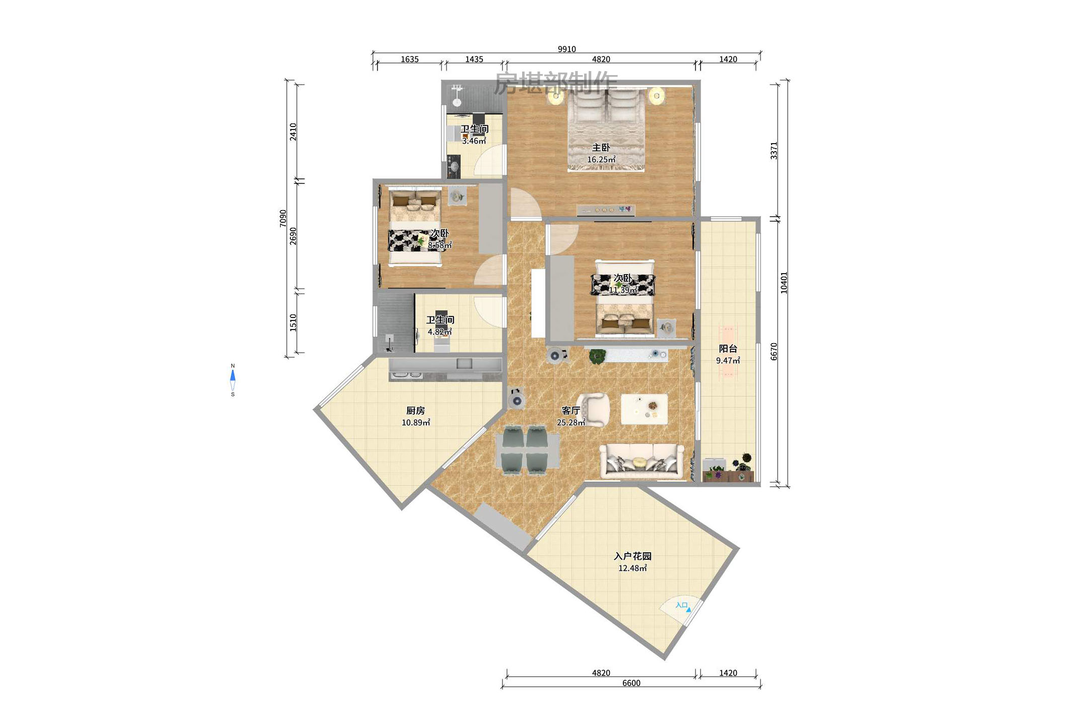 香江锦城  3室2厅2卫   3500.00元/月户型图