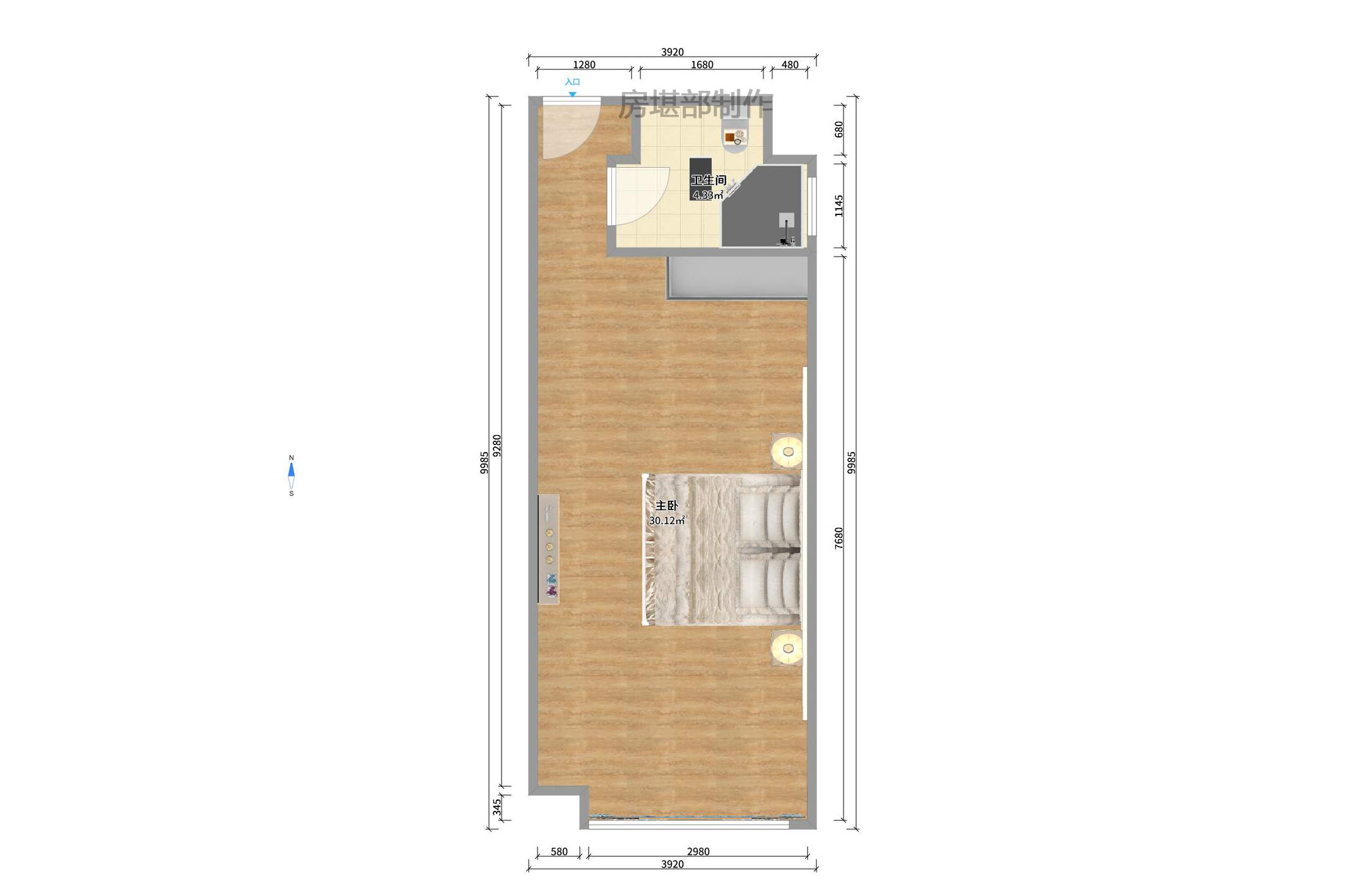 昊天大厦  3室1厅1卫   3200.00元/月户型图