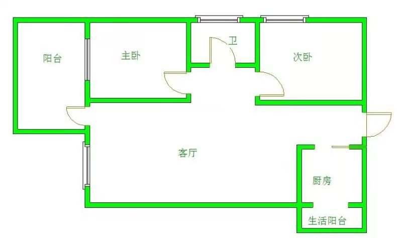 南湖国际中心锦辉阁  2室2厅1卫   2200.00元/月户型图