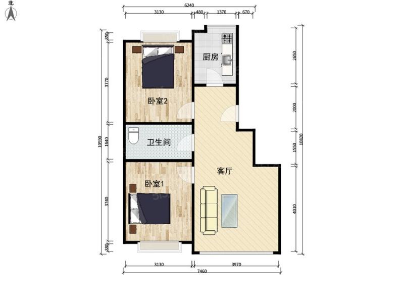 欣天蓝郡  2室1厅1卫   44.80万户型图