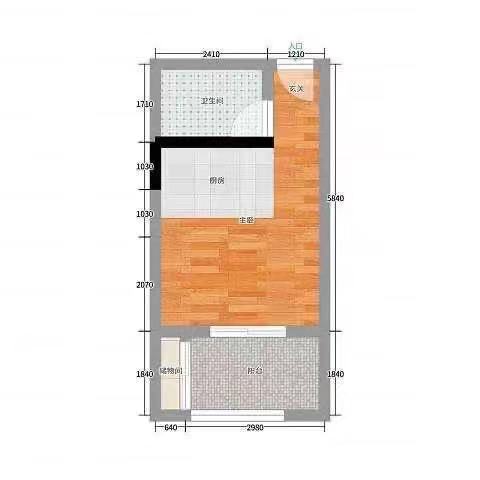 中瀚财富广场  1室1厅1卫   900.00元/月户型图