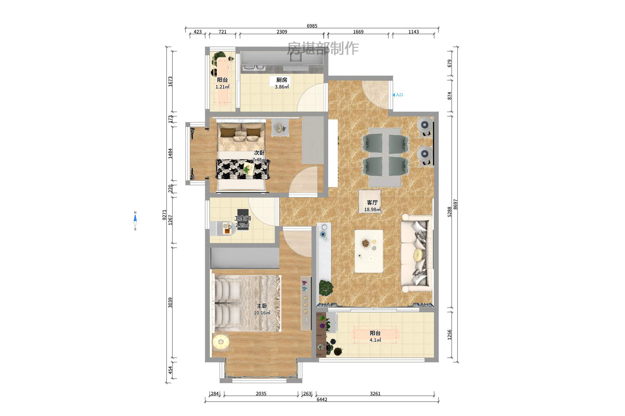 山水花都  2室2厅1卫   2350.00元/月户型图