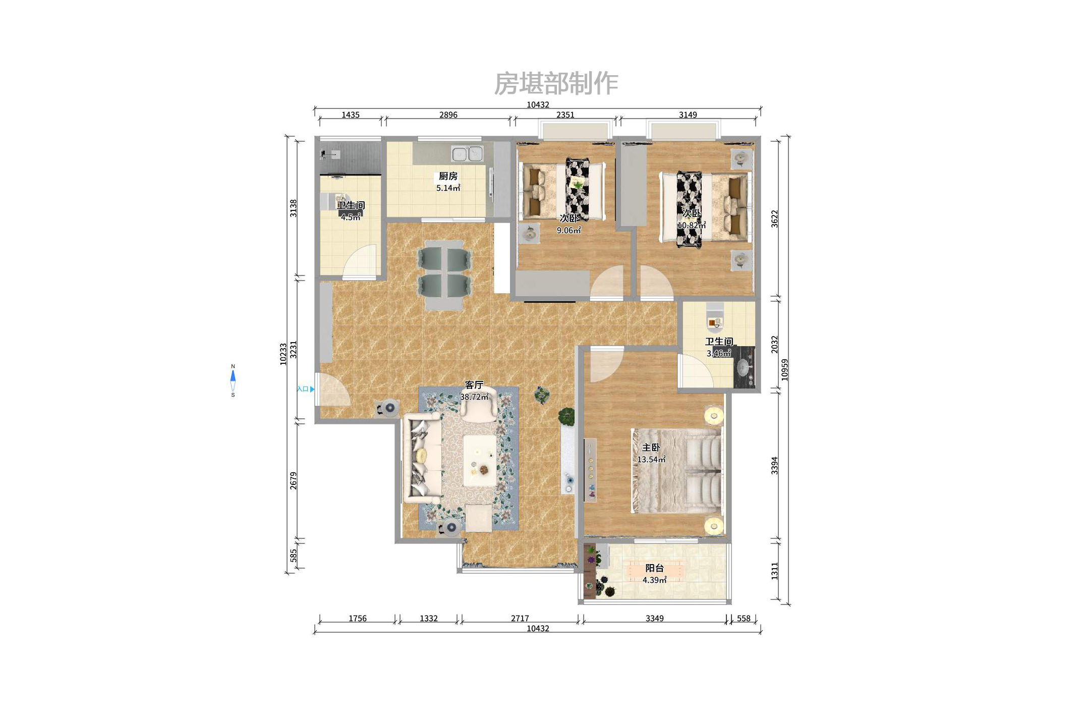 升远君尚嘉筑 3室2厅1卫 2400.0元/月 升远君尚嘉筑 3室2厅1卫 2400.0元/月户型图