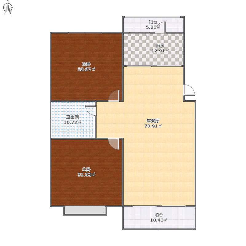 天嘉翰廷  2室1厅1卫   1400.00元/月户型图