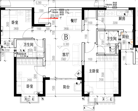 金源大厦  2室2厅1卫   2200.00元/月户型图