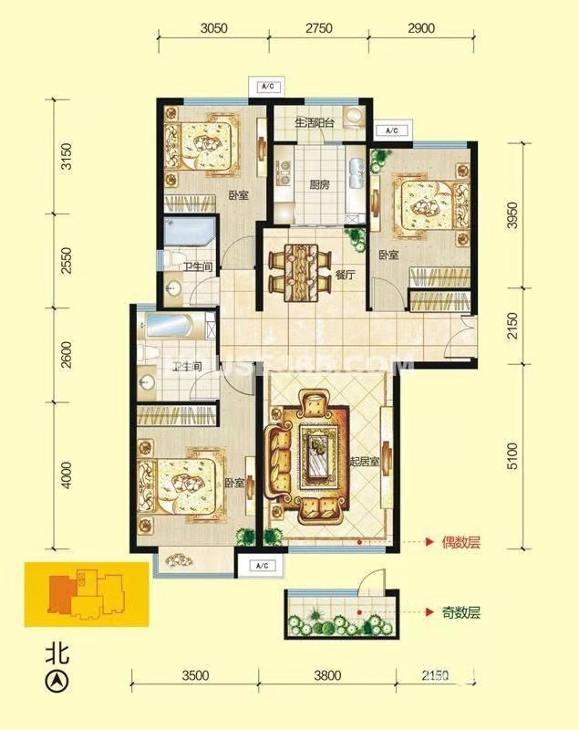 梓园社区(麻纺厂宿舍)  3室2厅1卫   55.80万户型图