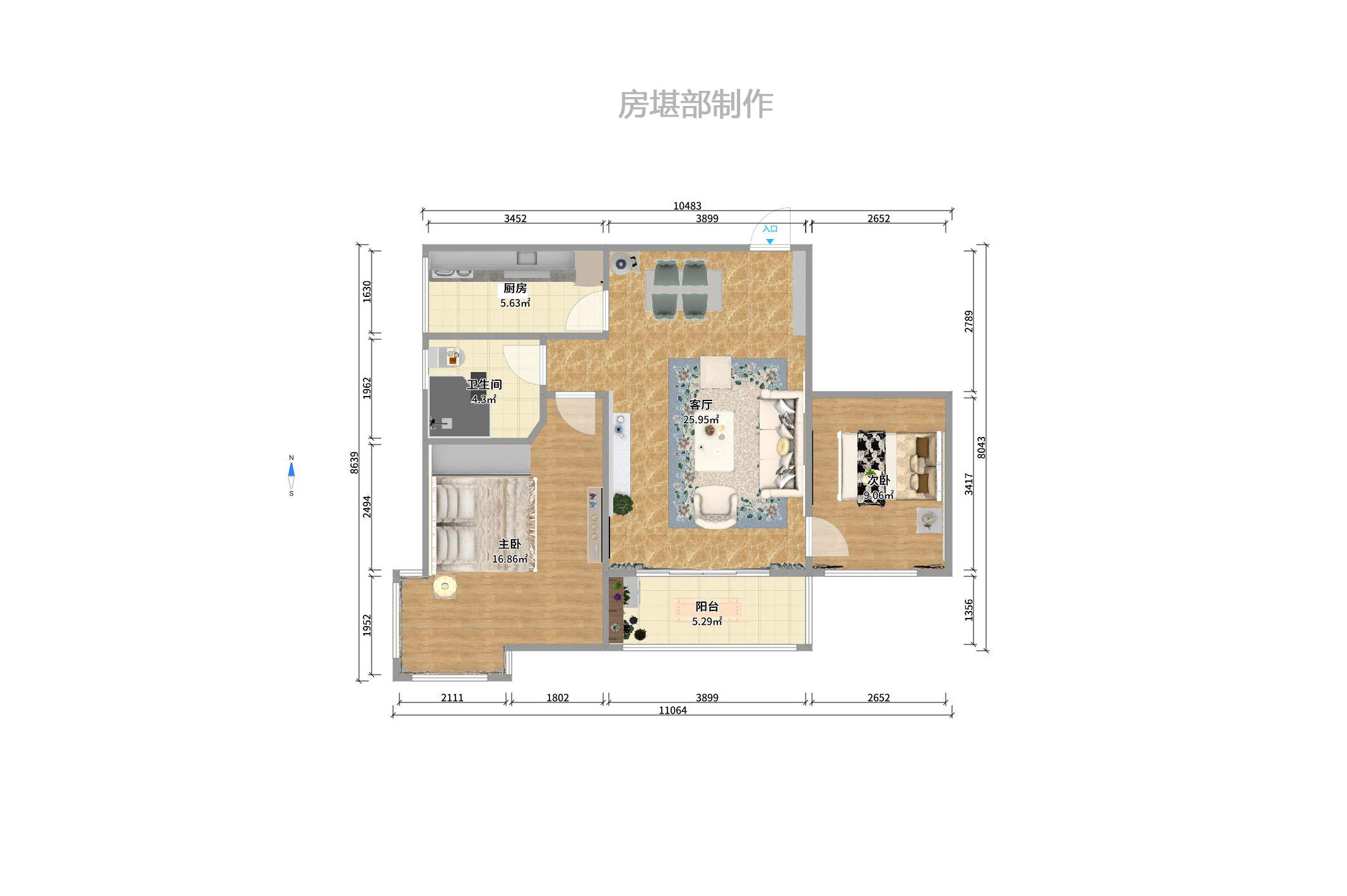 颐美园 2室1厅1卫 2100.0元/月 颐美园 2室1厅1卫 2100.0元/月户型图