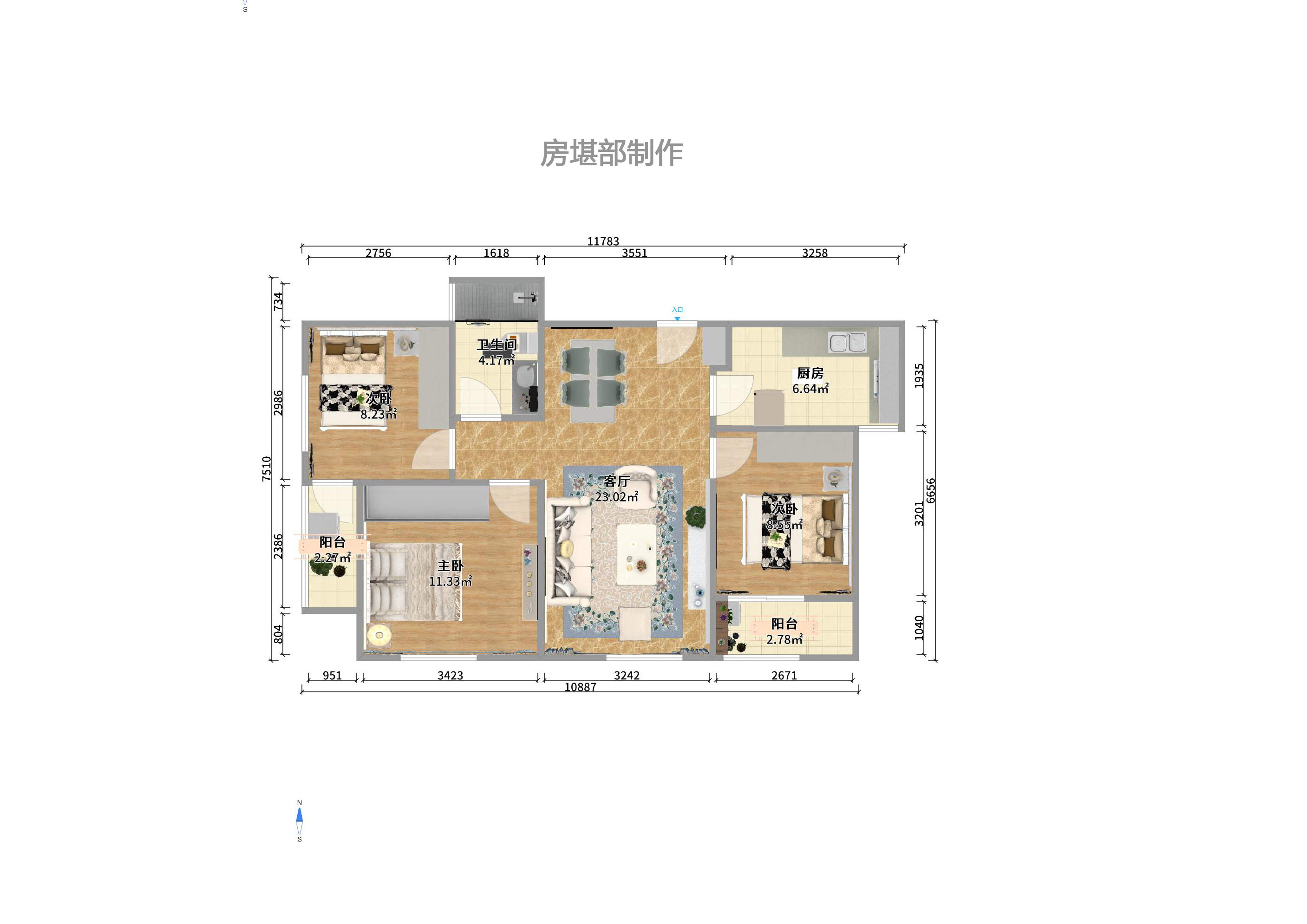 万科金域华府三四期  3室1厅1卫   2500.00元/月室内图1