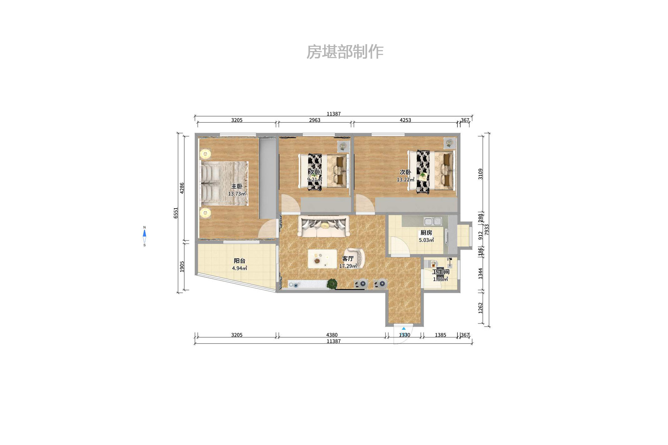 省政府机关梓园住宅区  3室1厅1卫   3100.00元/月户型图