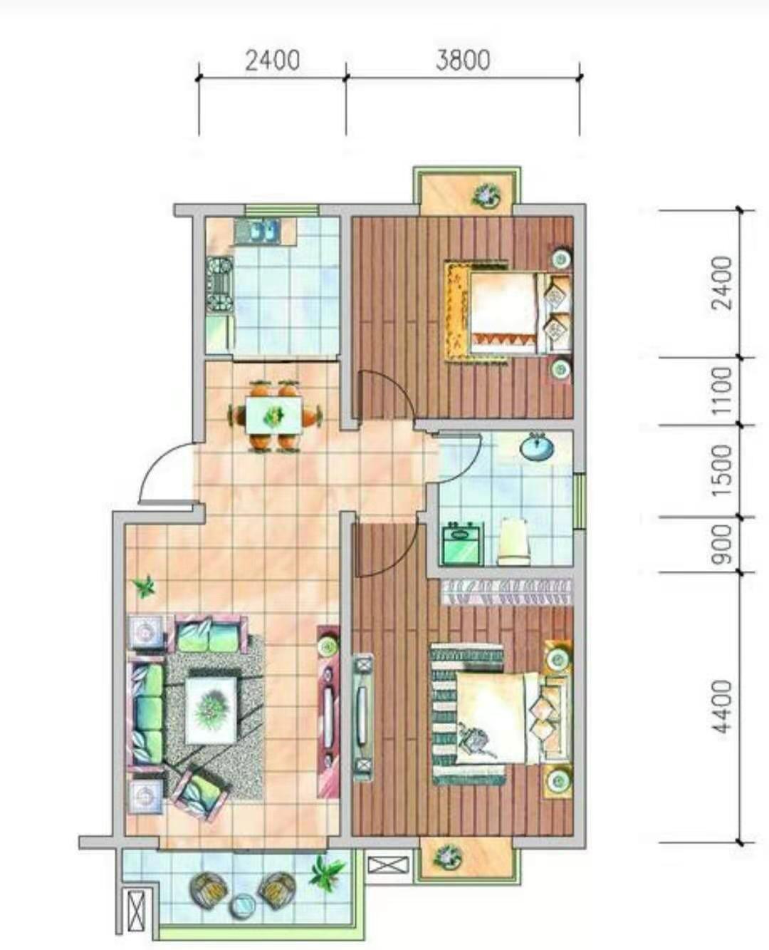 桃花仑办事处桃花仑社区  3室2厅2卫   52.80万户型图