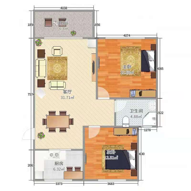雄森国际  2室2厅1卫    1800.0元/月 雄森国际  2室2厅1卫    1800.0元/月户型图