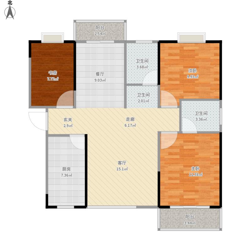 银竹苑小区  4室2厅2卫   1200.00元/月户型图