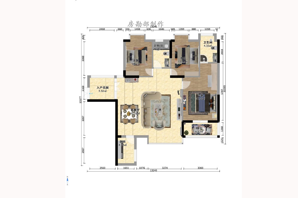 月畔湾  3室2厅1卫   3100.00元/月户型图