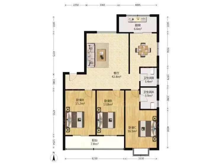 景苑新区  3室2厅2卫   175.00万户型图