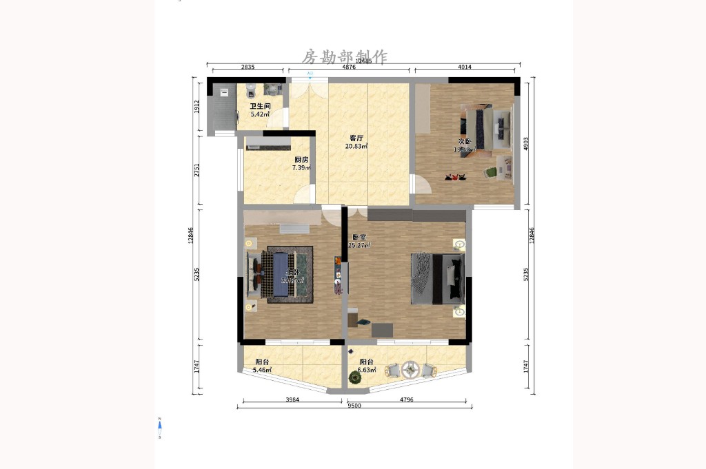 玛依拉山庄  2室2厅1卫   2200.00元/月户型图