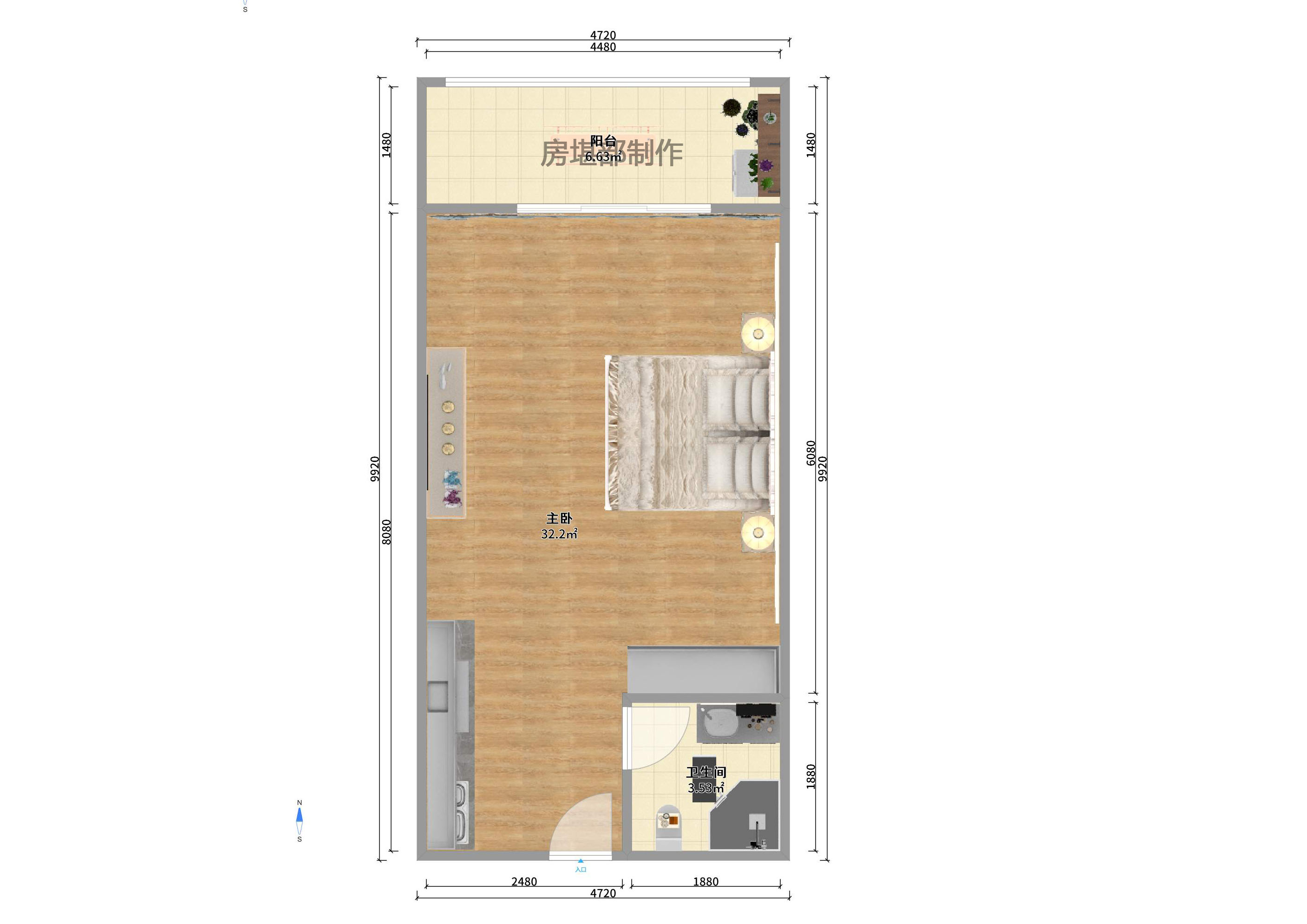 华侨假日中心（晟华苑）  1室1厅1卫   1800.00元/月户型图