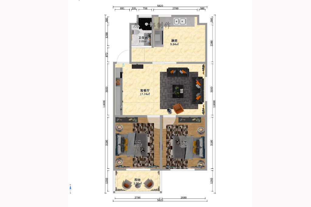 向韶村 2室2厅1卫 2400.0元/月 向韶村 2室2厅1卫 2400.0元/月户型图