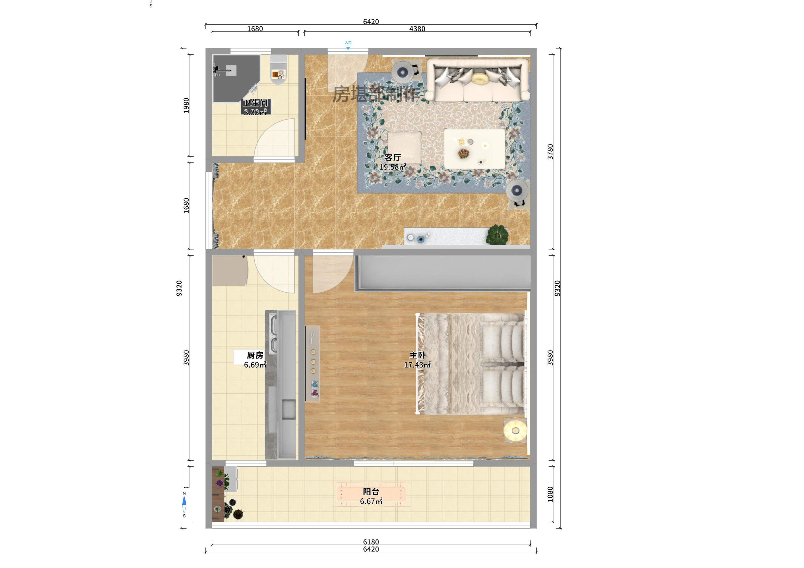 天翔新新家园 2室1厅1卫 1650.0元/月 天翔新新家园 2室1厅1卫 1650.0元/月户型图
