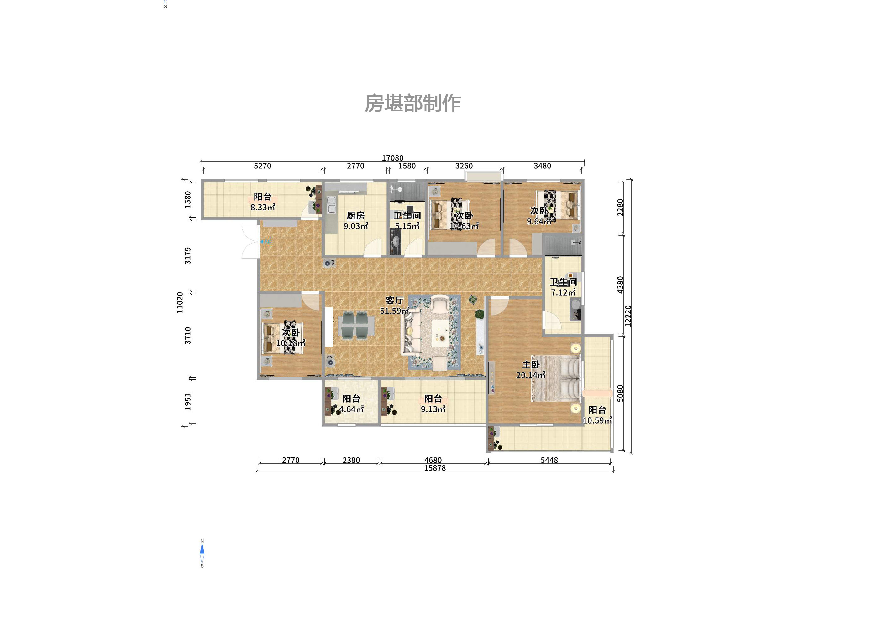 南山雍江汇（滨江国际新城）  4室2厅2卫   4500.00元/月户型图