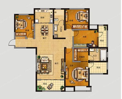 金益紫檀  4室2厅2卫   90.00万户型图