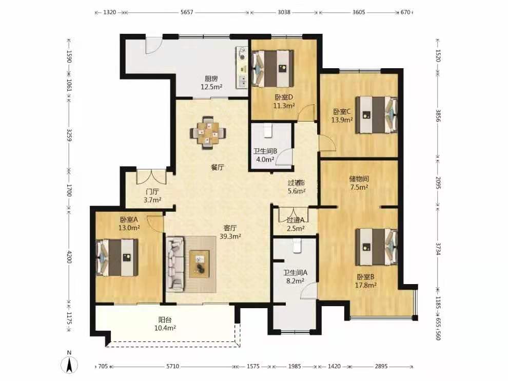 中铁建万科翡翠  4室2厅2卫   600.00万户型图