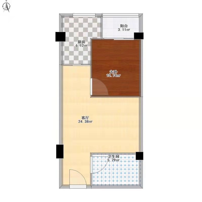 和平路行政公馆  1室1厅1卫   1500.00元/月户型图