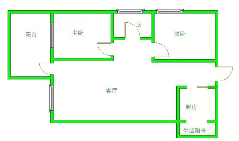 南湖尚景  2室1厅1卫   2330.00元/月户型图