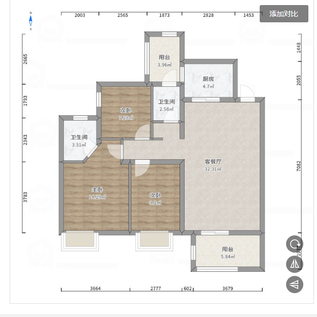 马良小区  3室2厅2卫   60.00万户型图