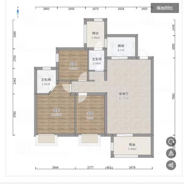 马良小区  3室2厅2卫   1400.00元/月户型图