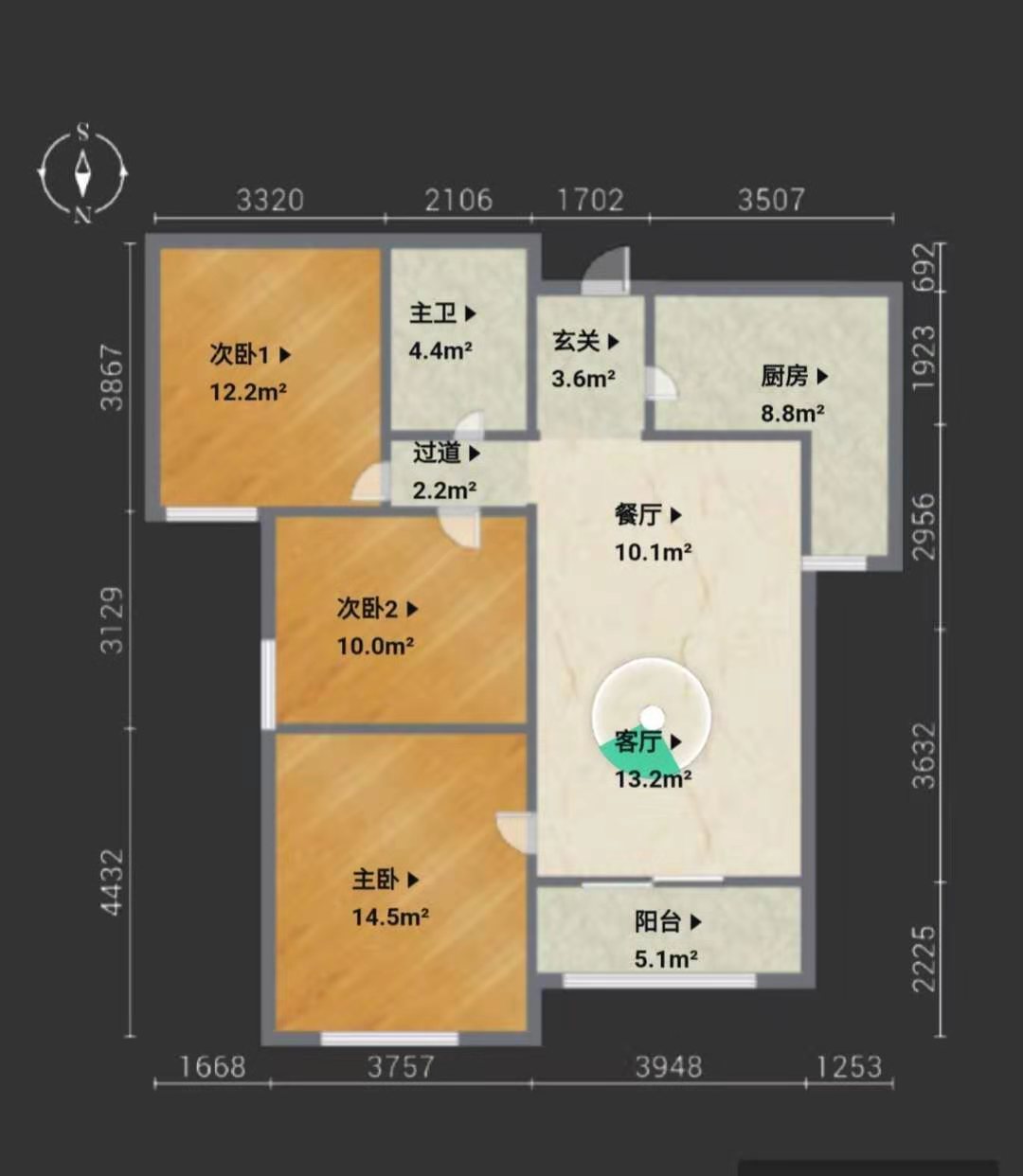 天地源曲江香都  3室2厅1卫   2800.00元/月户型图