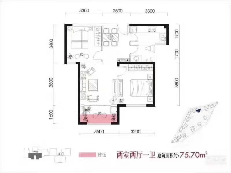 隆源国际城一期  2室2厅1卫   114.00万户型图