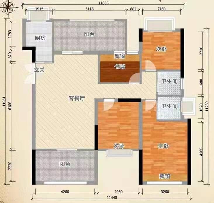 观景楼  3室2厅2卫   80.80万户型图