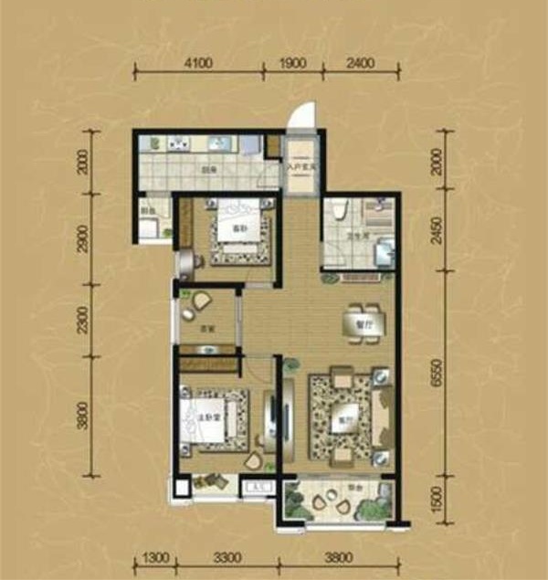 中铁建万科翡翠  2室2厅1卫   3200.00元/月户型图