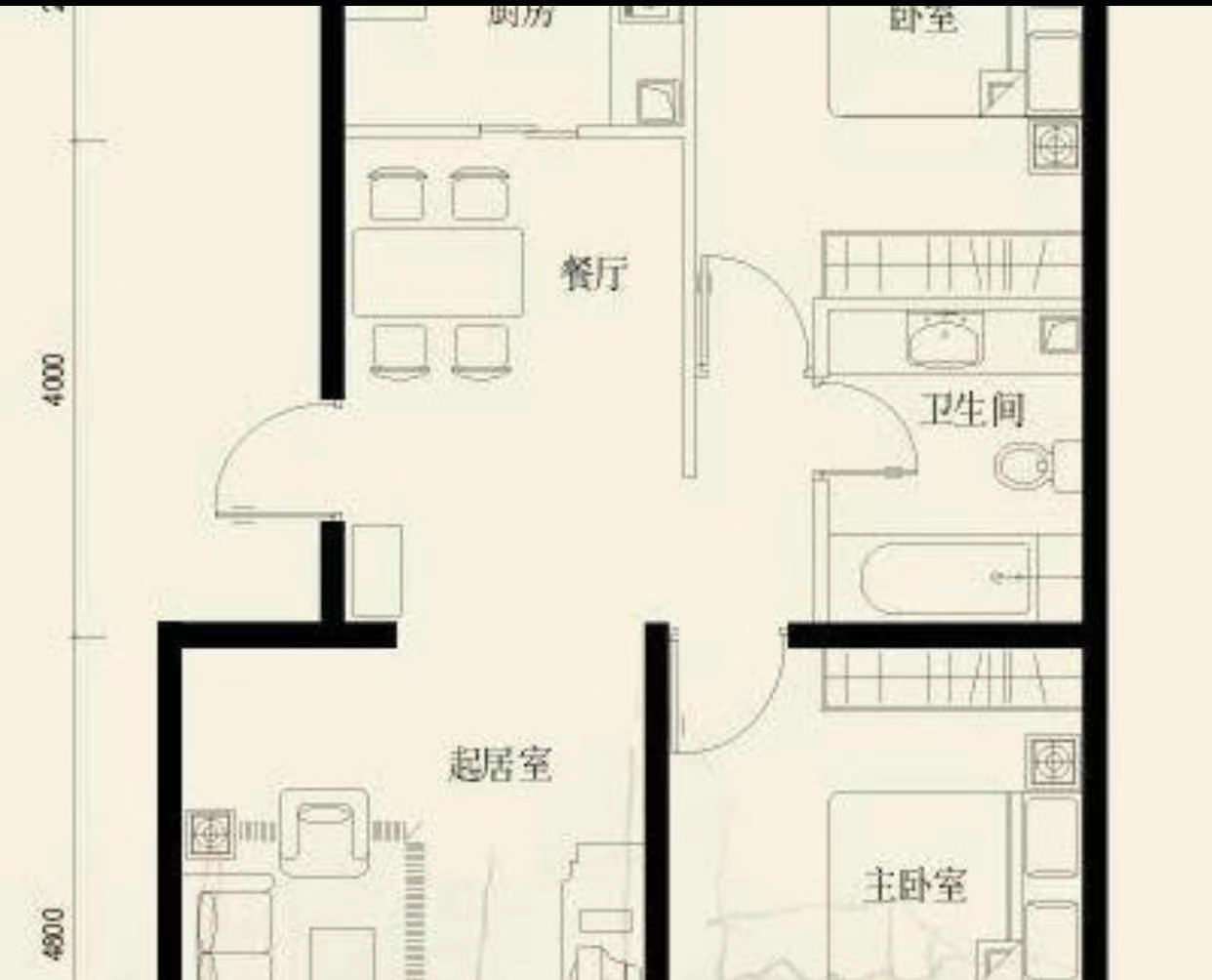 世纪嘉苑  3室2厅2卫   2600.00元/月户型图