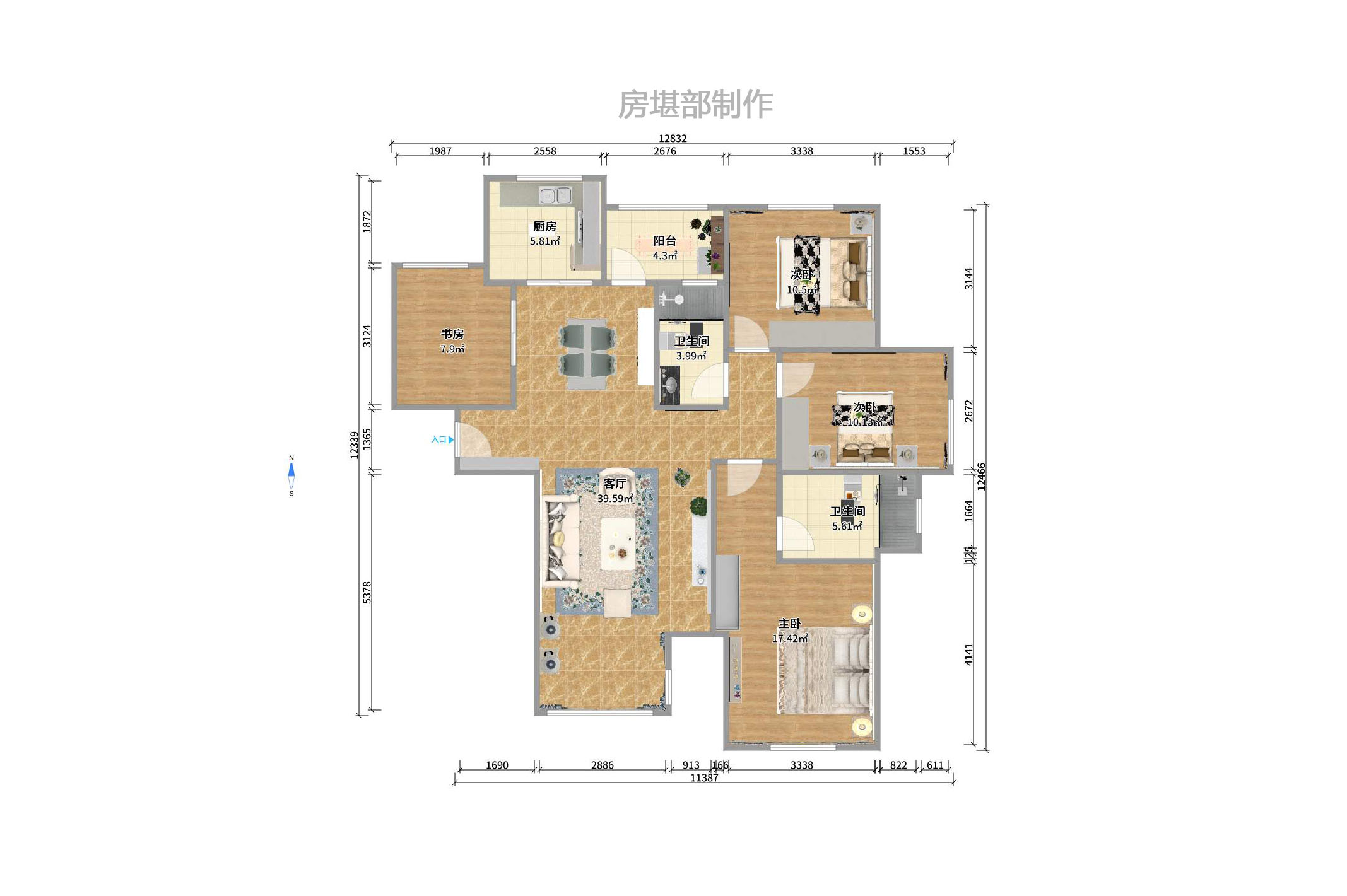 欧莱雅郡  4室2厅2卫    2500.0元/月室内图1